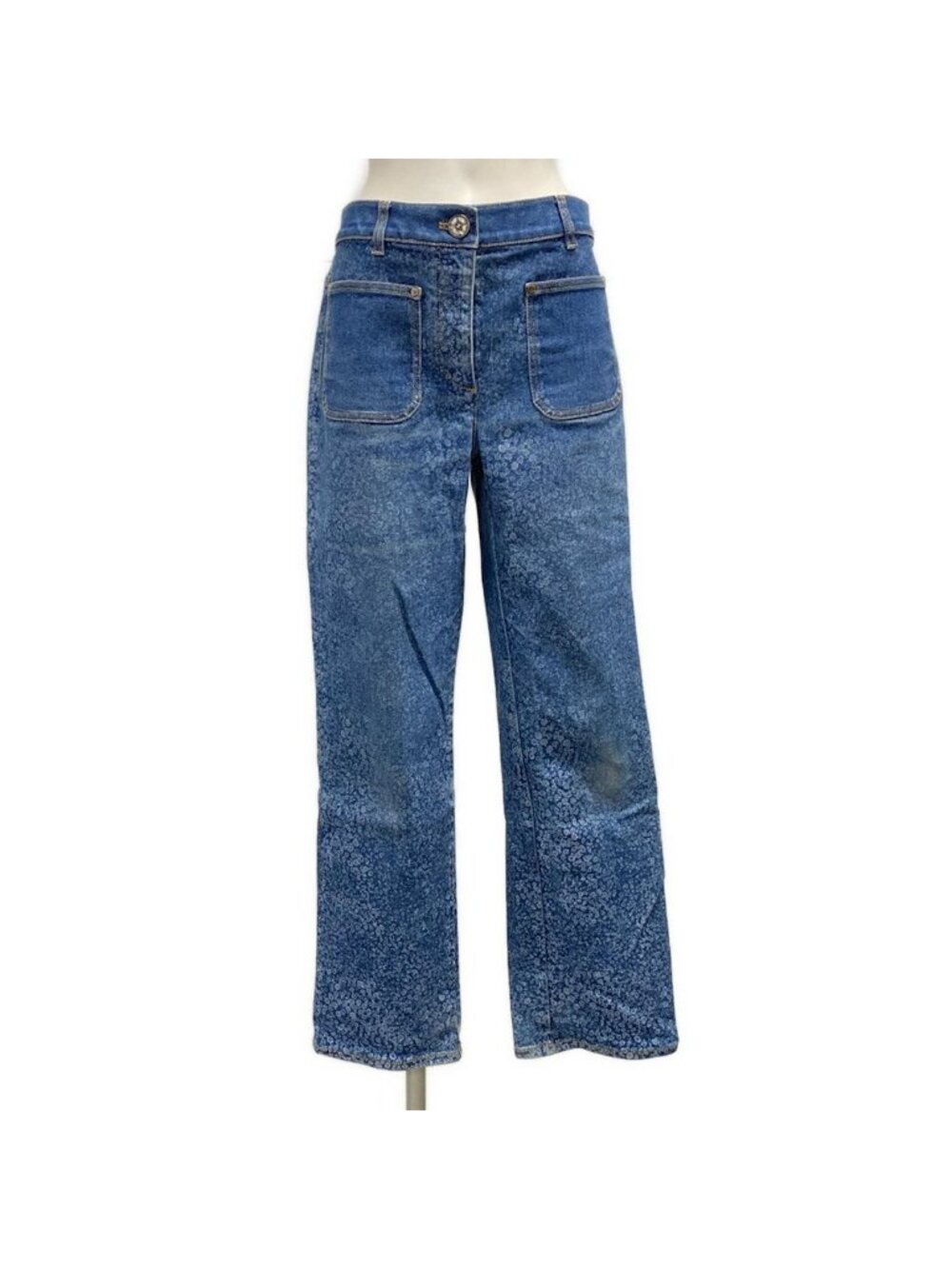 Chanel Jeans M Navy Full Length Camellia Cotton